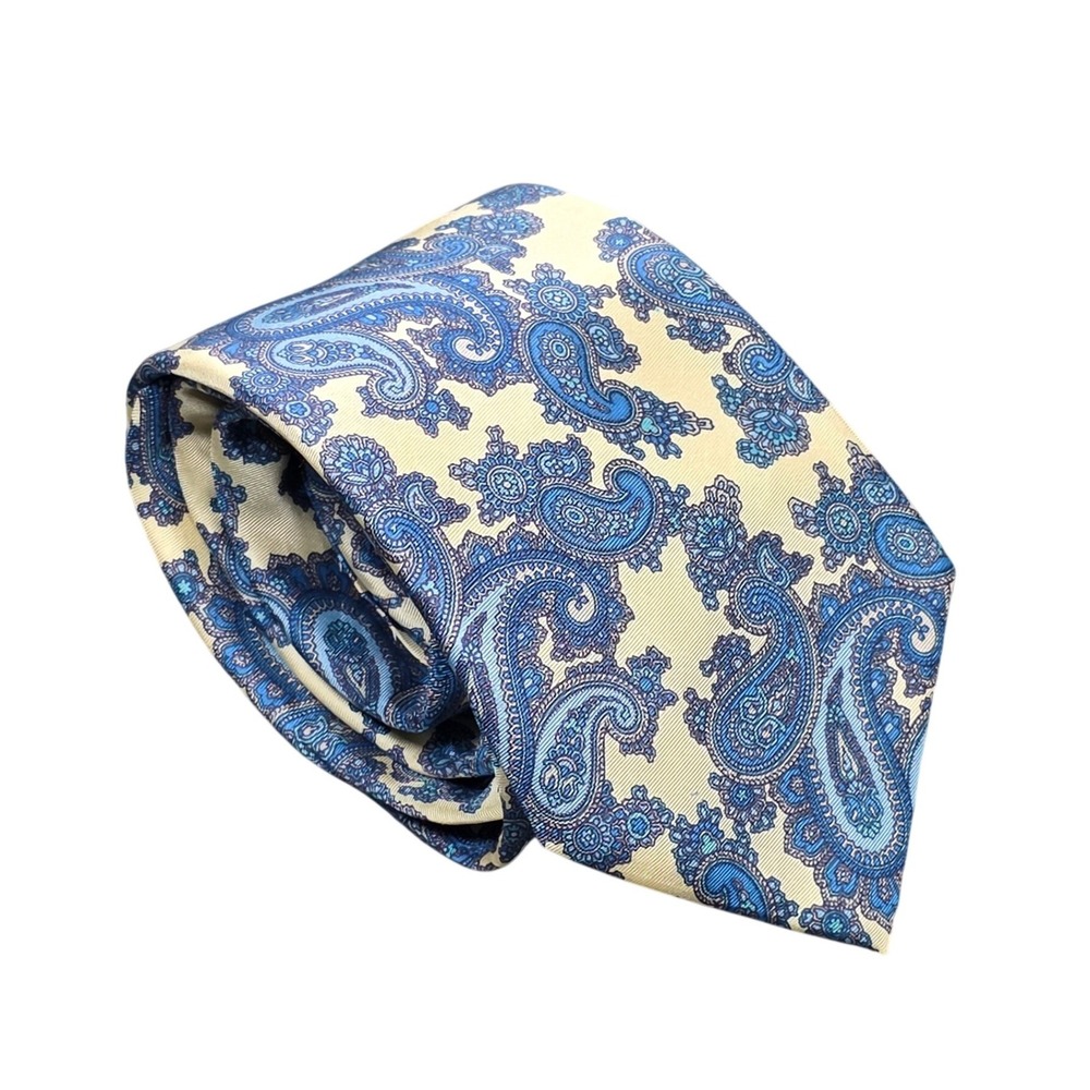 Vintage Oakton Ltd Paisley Silk Tie Men's Blue Cream Made in USA Italian Fabric